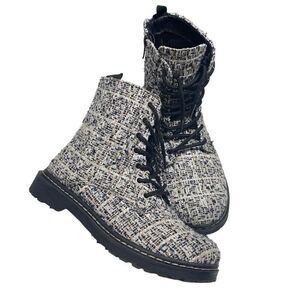 Torrid Black White and Gold Boucle Textured Combat Stevie Boots - Wide